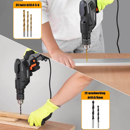 Valigetta-Attrezzi-27pz-+-Trapano-Avvitatore-Elettrico-710W-3000rpm-Mandrin-13mm