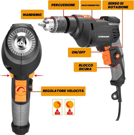 Valigetta-Attrezzi-35pz-con-Trapano-Elettrico-a-Percussione-710W-3000rpm-13mm