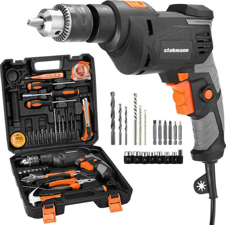 Valigetta-Attrezzi-35pz-con-Trapano-Elettrico-a-Percussione-710W-3000rpm-13mm