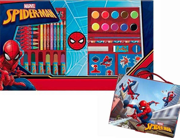 Set Artistico Spiderman Con 43 Pezzi Per Bambini – Matite, Pastelli, Pennarelli E Blocco Note In Valigetta
