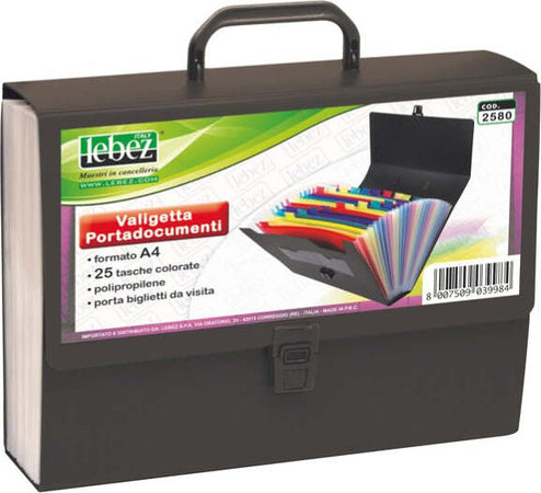 Valigetta portadocumenti - 25 tasche colorate - PPL - nero - Lebez Cancelleria e prodotti per ufficio/Archivio ufficio e accessori per scrivania/Archivio ufficio/Cartelle/Cartelle portadocumenti Eurocartuccia - Pavullo, Commerciovirtuoso.it