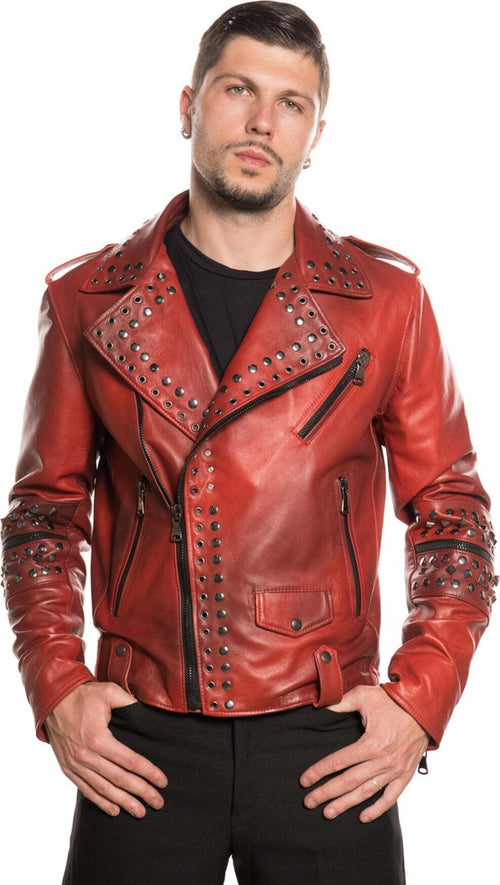 Vasco---Chiodo-Uomo-Borchiato-Bordeaux-in-vera-Pelle