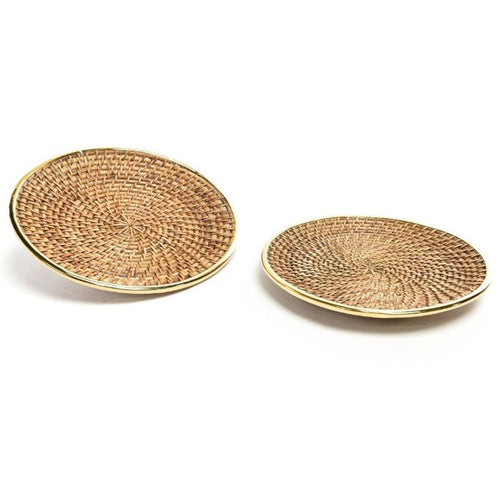 Centrotavola in rattan con bordatura in ottone per decorazione ambienti set da 2