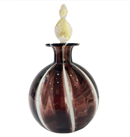 Vaso Ampolla Vetro Artigianale Di Murano Ametista Filigrana Vaso 19x11 con Tappo Polvero D'oro Fatto a Mano 100% Venezia Made in Italy Idea Regalo