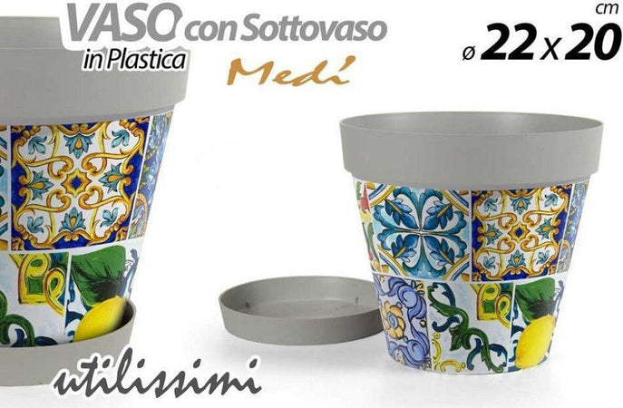 Vaso Con Sottovaso Giardino In Plastica Decoro Med? 22x20cm Fiori Piante 845406 Giardino e giardinaggio/Attrezzi da giardino e attrezzature per l'irrigazione/Vasi e accessori per piante/Accessori/Sottovasi Trade Shop italia - Napoli, Commerciovirtuoso.it