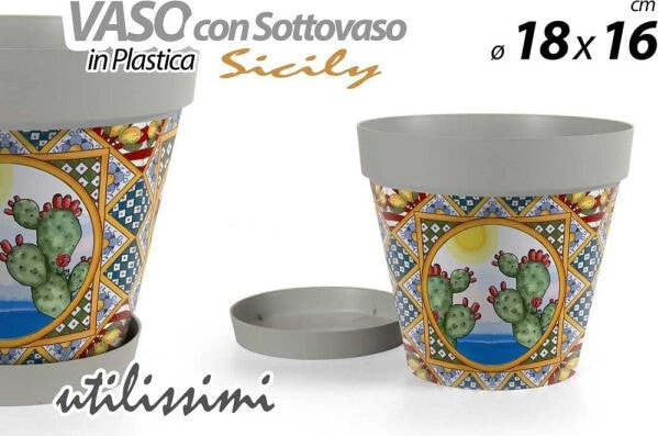 Vaso-Con-Sottovaso-In-Plastica-Sicily-18x16-Cm-Porta-Piante-Casa-Giardino-845314
