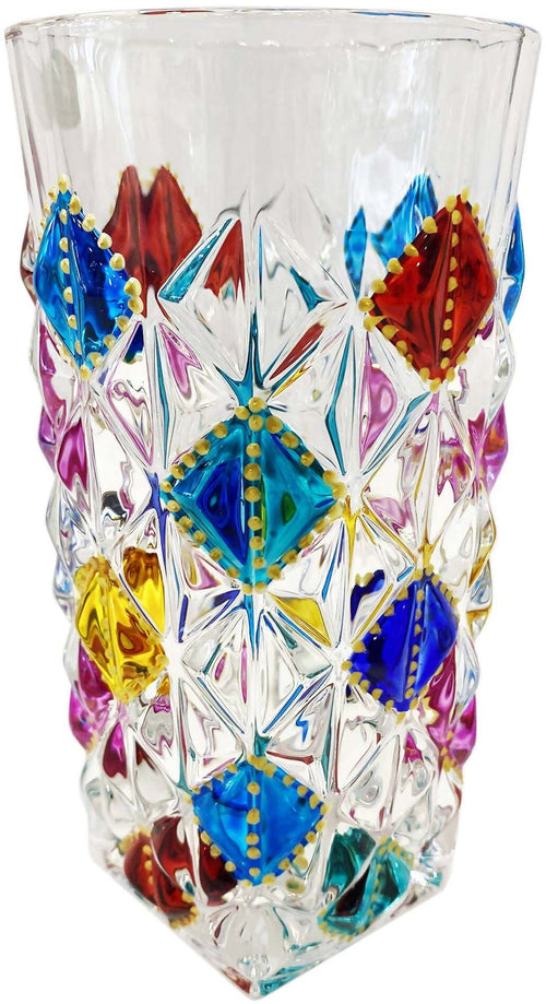 Vaso Cristallo 100% Di Murano Venezia Vetro Trasparente 15x8 Cm Multi Colore Artigianale Vaso Design Iconico Dipinto a Mano Venezia Made in Italy