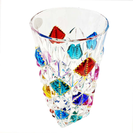 Vaso Cristallo 100% Di Murano Venezia Vetro Trasparente 15x8 Cm Multi Colore Artigianale Vaso Design Iconico Dipinto a Mano Venezia Made in Italy