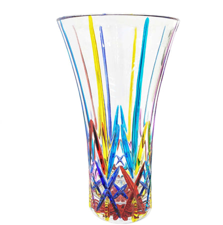 Vaso Cristallo 100% Di Murano Venezia Vetro Trasparente 21.5 x 12cm Multi Colore Artigianale Vaso Design Iconico Dipinto a Mano Venezia Made in Italy