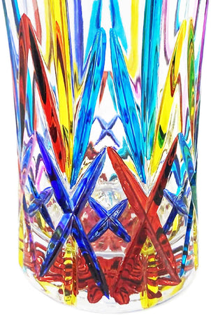 Vaso Cristallo 100% Di Murano Venezia Vetro Trasparente 21.5 x 12cm Multi Colore Artigianale Vaso Design Iconico Dipinto a Mano Venezia Made in Italy