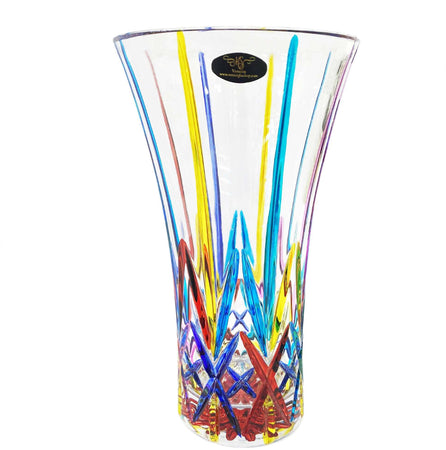 Vaso Cristallo 100% Di Murano Venezia Vetro Trasparente 21.5 x 12cm Multi Colore Artigianale Vaso Design Iconico Dipinto a Mano Venezia Made in Italy