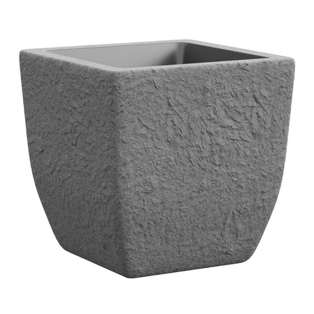 Vaso quadrato effetto pietra "Lithos" in plastica da esterno per piante e fiori