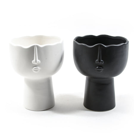 Statua decorativa testa porta vaso da interno ed esterno in ceramica h 19 cm