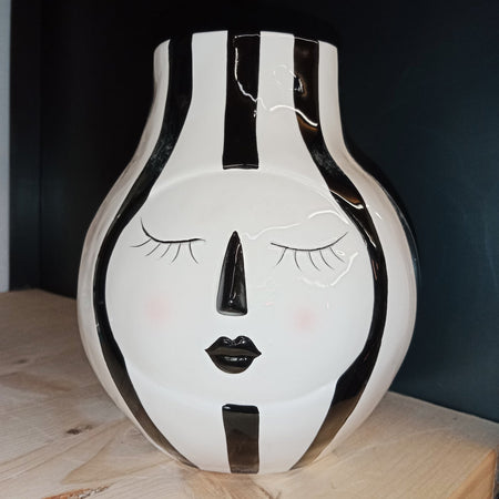 Vaso Faccia decorativa porta fiori diffusore essenze in ceramica volto donna h 15,8 cm