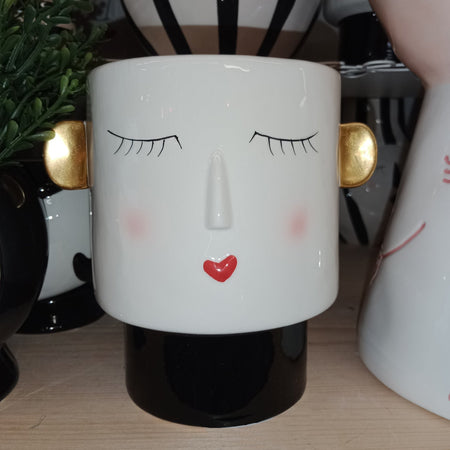 Vaso Faccia decorativa porta fiori o piante in ceramica volto donna h 15 cm