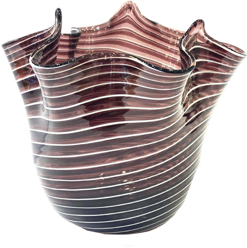 Vaso Fazzoletto Ametista e Rosa In Vetro Vaso Famoso 18.5x19.5 cm Design Made in Italy Vaso Cristallo Di Murano Con Filigrana100% Venezia Fatto a Mano