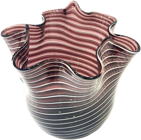Vaso Fazzoletto Ametista e Rosa In Vetro Vaso Famoso 18.5x19.5 cm Design Made in Italy Vaso Cristallo Di Murano Con Filigrana100% Venezia Fatto a Mano