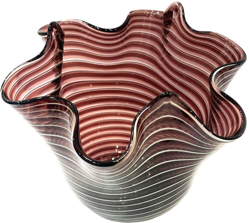 Vaso Fazzoletto Ametista e Rosa In Vetro Vaso Famoso 18.5x19.5 cm Design Made in Italy Vaso Cristallo Di Murano Con Filigrana100% Venezia Fatto a Mano