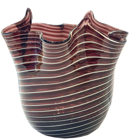 Vaso Fazzoletto Ametista e Rosa In Vetro Vaso Famoso 18.5x19.5 cm Design Made in Italy Vaso Cristallo Di Murano Con Filigrana100% Venezia Fatto a Mano