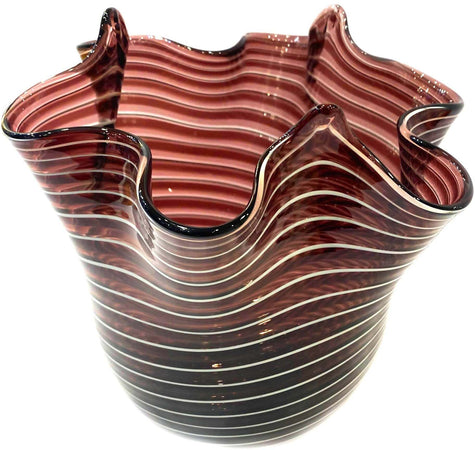 Vaso Fazzoletto Ametista e Rosa In Vetro Vaso Famoso 18.5x19.5 cm Design Made in Italy Vaso Cristallo Di Murano Con Filigrana100% Venezia Fatto a Mano