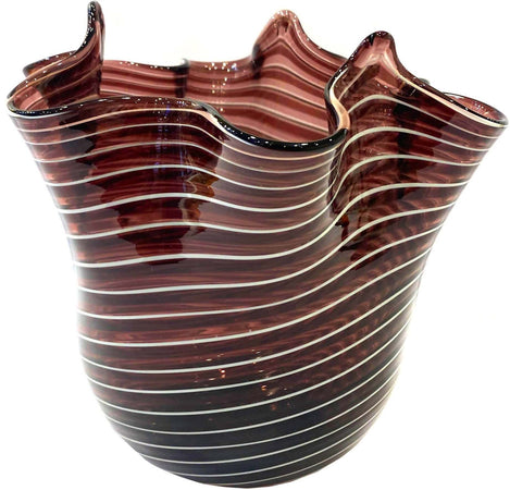 Vaso Fazzoletto Ametista e Rosa In Vetro Vaso Famoso 18.5x19.5 cm Design Made in Italy Vaso Cristallo Di Murano Con Filigrana100% Venezia Fatto a Mano