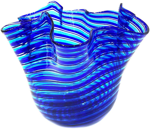 Vaso Fazzoletto Azzurro e Blu In Vetro Vaso Famoso 18.5x19.5cm Design Made in Italy Vaso Cristallo Di Murano Con Filigrana100% Venezia Fatto a Mano