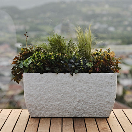Vaso rettangolare effetto pietra "Petram" in plastica da esterno per piante e fiori