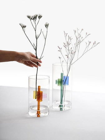 Ichendorf vaso Iris ambra a forma di cilindro con anelli porta fiori 2411S27