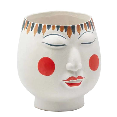 Vaso Faccia decorativa porta fiori o piante in ceramica volto donna h 19,4 cm