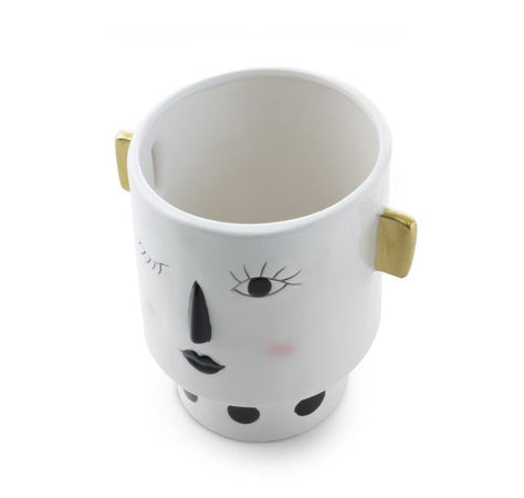 Vaso Faccia decorativa porta fiori o piante in ceramica volto donna h 15 cm