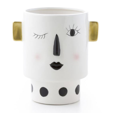 Vaso Faccia decorativa porta fiori o piante in ceramica volto donna h 15 cm