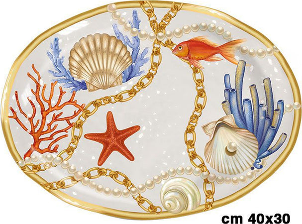 Vassoio Centrotavola Ovale Con Conchiglie E Coralli In Stile Marino 40x30 Cm Casa e cucina/Stoviglie/Piatti ciotole e vassoi/Piatti per servire/Vassoi/Piatti da portata Trade Shop italia - Napoli, Commerciovirtuoso.it