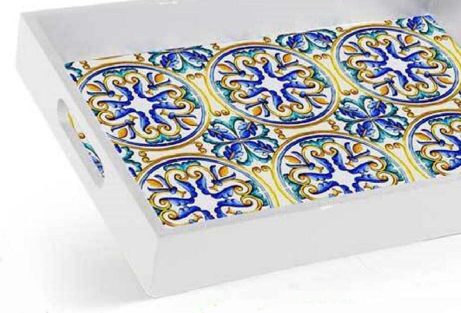 Vassoio Portata Rettangolare Legno 20x26x4cm Con Manici 2 Decori Mosaico 822124 Casa e cucina/Stoviglie/Piatti ciotole e vassoi/Piatti per servire/Vassoi/Vassoi da portata Trade Shop italia - Napoli, Commerciovirtuoso.it