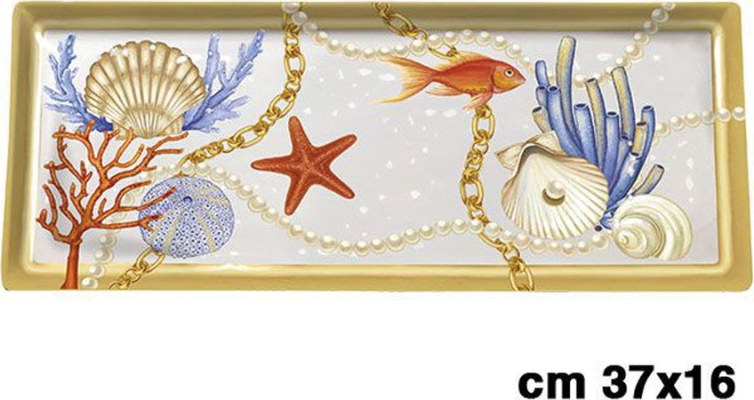 Vassoio Rettangolare Con Conchiglie Coralli Stile Marino Svuotatasche 37x16 Cm Casa e cucina/Stoviglie/Piatti ciotole e vassoi/Piatti per servire/Vassoi/Vassoi da portata Trade Shop italia - Napoli, Commerciovirtuoso.it