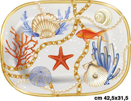 Vassoio Rettangolare Con Conchiglie Coralli Stile Marino Svuotatasche 42*31 Cm Casa e cucina/Stoviglie/Piatti ciotole e vassoi/Piatti per servire/Vassoi/Vassoi da portata Trade Shop italia - Napoli, Commerciovirtuoso.it