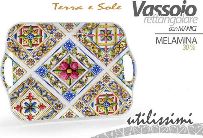Vassoio Rettangolare Plastica Melamina Decoro Terra Sole Manici 35x25cm 829307 Casa e cucina/Stoviglie/Piatti ciotole e vassoi/Piatti per servire/Vassoi/Vassoi da portata Trade Shop italia - Napoli, Commerciovirtuoso.it