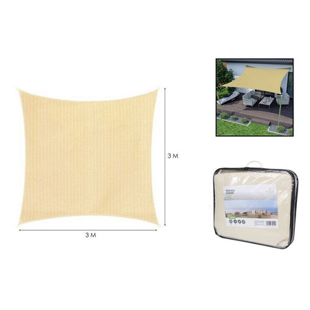 Vela Tenda Quadrata Parasole Protezione Sole Ombreggiatura Giardino 3x3mt Beige 017029