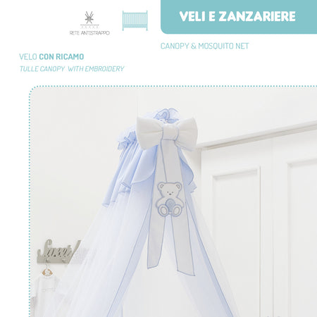 Velo TESTA LETTO Tulle + Asta Italbaby Peluche Azzurro
