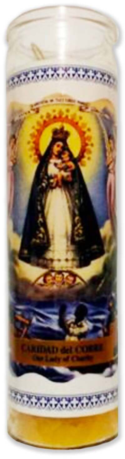 Velòn Consagrado Caridad Del Cobre Candela Esoterica Con Contenitore In Vetro Santería 