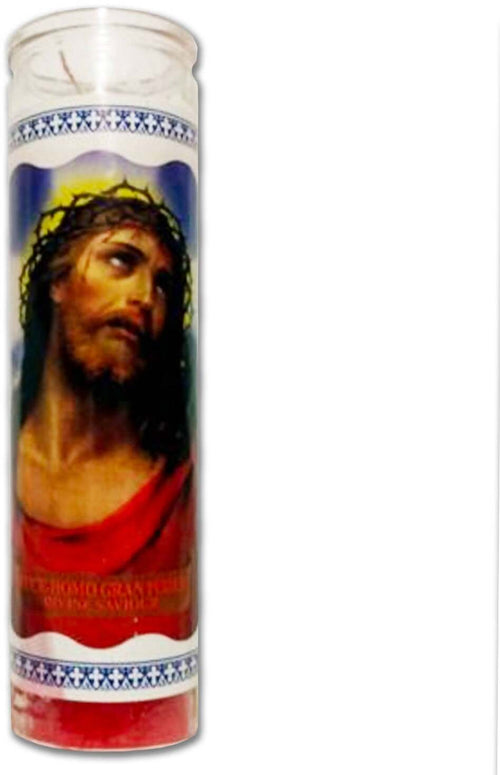 Velòn Consagrado Ecce Homo Candela Esoterica Con Contenitore in Vetro Santería 
