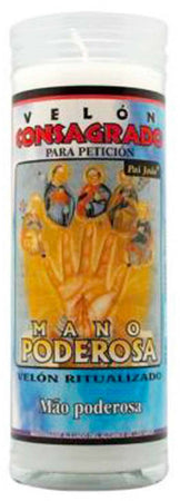 Velòn Consagrado Para Peticiòn Mano Poderosa Cm 14 X 5.5 Con Tubo Protector Candela Santería Esoterica