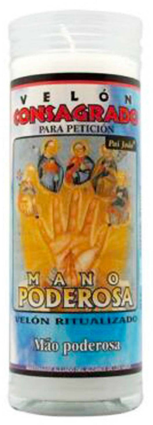 Velòn Consagrado Para Peticiòn Mano Poderosa Cm 14 X 5.5 Con Tubo Protector Candela Santería Esoterica