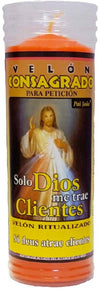 VELÒN CONSAGRADO PARA PETICIÒN SOLO DIOS ME TRAE CM 14 X 5.5 CON TUBO PROTECTOR 