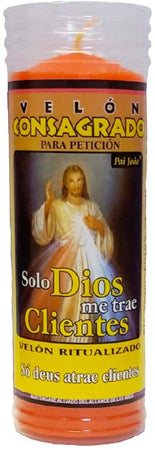VELÒN CONSAGRADO PARA PETICIÒN SOLO DIOS ME TRAE CM 14 X 5.5 CON TUBO PROTECTOR 