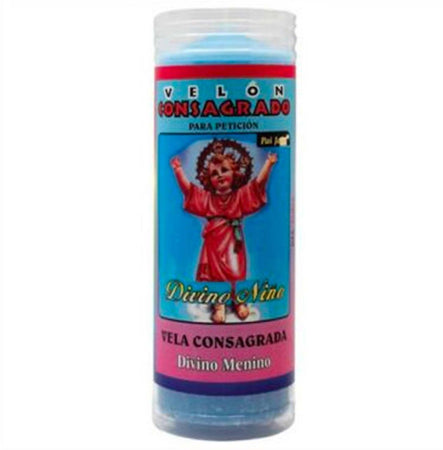 Velòn Consagrado Para Petición divino Nino Cm 14 X 5.5 Con Tubo Protector