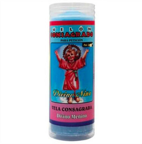 Velòn Consagrado Para Petición divino Nino Cm 14 X 5.5 Con Tubo Protector