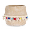 Vaso venezuela naturale tondo con pompon cemento con decorazioni in poliestere