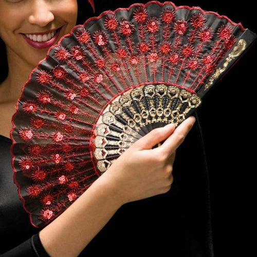 Ventaglio In Tessuto Nero con decorazioni Ventaglio da Donna Decorato Moda/Donna/Accessori/Ventagli Kondorama - Martinsicuro, Commerciovirtuoso.it