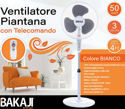 Ventilatore-a-Piantana-Base-Tonda-con-Telecomando-50W-Bianco-3-Velocità-+-Timer