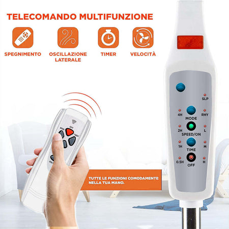 Ventilatore-a-Piantana-Base-Tonda-con-Telecomando-50W-Bianco-3-Velocità-+-Timer